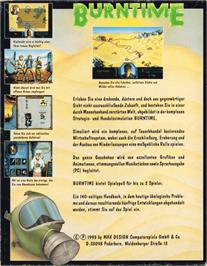 Box back cover for Burntime on the Commodore Amiga.