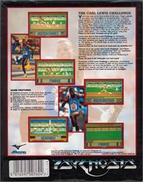 Box back cover for Carl Lewis Challenge on the Commodore Amiga.