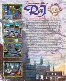 Box back cover for Champion of the Raj on the Commodore Amiga.