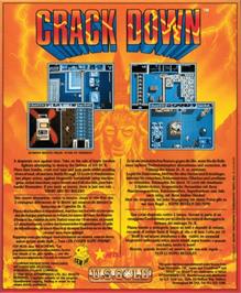 Box back cover for Crack Down on the Commodore Amiga.