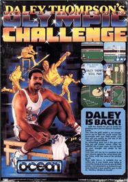 Box back cover for Daley Thompson's Olympic Challenge on the Commodore Amiga.