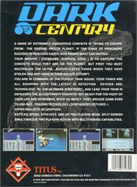 Box back cover for Dark Century on the Commodore Amiga.