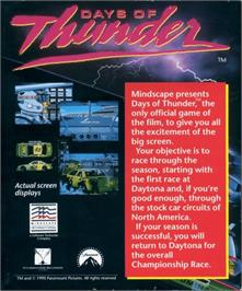 Box back cover for Days of Thunder on the Commodore Amiga.