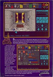 Box back cover for Dungeon Master on the Commodore Amiga.