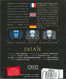 Box back cover for Extase on the Commodore Amiga.