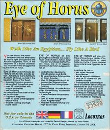 Box back cover for Eye of Horus on the Commodore Amiga.