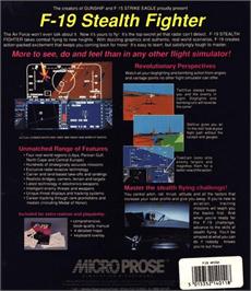 Box back cover for F-19 Stealth Fighter on the Commodore Amiga.
