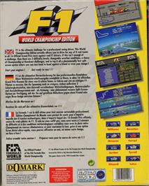 Box back cover for F1 World Championship Edition on the Commodore Amiga.