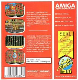 Box back cover for Fast Food on the Commodore Amiga.