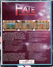 Box back cover for Fate: Gates of Dawn on the Commodore Amiga.