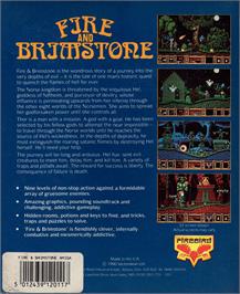 Box back cover for Fire and Brimstone on the Commodore Amiga.