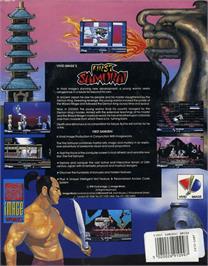 Box back cover for First Samurai on the Commodore Amiga.