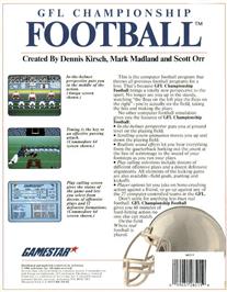 Box back cover for GFL Championship Football on the Commodore Amiga.