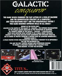 Box back cover for Galactic Conqueror on the Commodore Amiga.