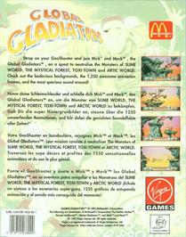 Box back cover for Global Gladiators on the Commodore Amiga.