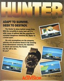 Box back cover for Hunter on the Commodore Amiga.