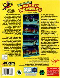 Box back cover for Incredible Crash Dummies on the Commodore Amiga.