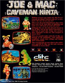 Box back cover for Joe & Mac: Caveman Ninja on the Commodore Amiga.