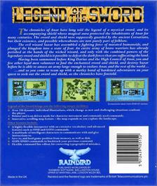 Box back cover for Legend of the Sword on the Commodore Amiga.