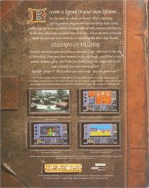 Box back cover for Legends of Valour on the Commodore Amiga.