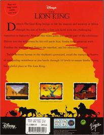 Box back cover for Lion King on the Commodore Amiga.