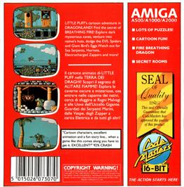 Box back cover for Little Puff in Dragonland on the Commodore Amiga.