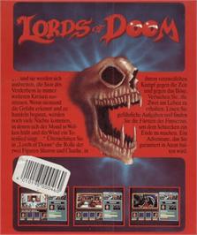 Box back cover for Lords of Doom on the Commodore Amiga.