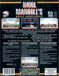 Box back cover for Nigel Mansell's World Championship on the Commodore Amiga.