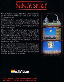 Box back cover for Ninja Spirit on the Commodore Amiga.