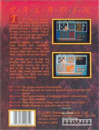 Box back cover for Paladin on the Commodore Amiga.