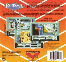 Box back cover for Pandora on the Commodore Amiga.