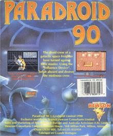 Box back cover for Paradroid 90 on the Commodore Amiga.