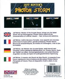 Box back cover for Photon Storm on the Commodore Amiga.