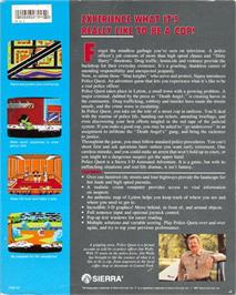 Box back cover for Police Quest: In Pursuit of the Death Angel on the Commodore Amiga.