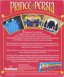 Box back cover for Prince of Persia on the Commodore Amiga.