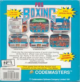 Box back cover for Pro Boxing Simulator on the Commodore Amiga.