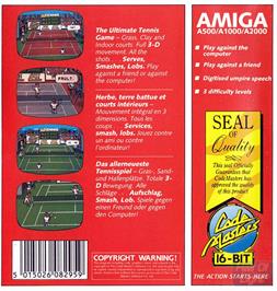 Box back cover for Pro Tennis Simulator on the Commodore Amiga.