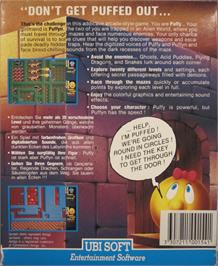 Box back cover for Puffy's Saga on the Commodore Amiga.