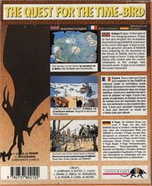 Box back cover for Quest for the Time-bird on the Commodore Amiga.