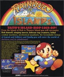 Box back cover for Rainbow Islands on the Commodore Amiga.