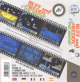 Box back cover for Ruff and Reddy in the Space Adventure on the Commodore Amiga.