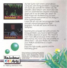 Box back cover for Sarcophaser on the Commodore Amiga.