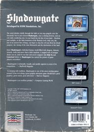 Box back cover for Shadowgate on the Commodore Amiga.