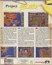 Box back cover for Sim City on the Commodore Amiga.