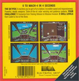 Box back cover for Sky Fox on the Commodore Amiga.