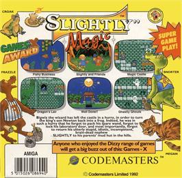 Box back cover for Slightly Magic on the Commodore Amiga.