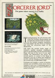 Box back cover for Sorcerer Lord on the Commodore Amiga.