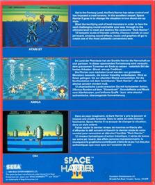 Box back cover for Space Harrier II on the Commodore Amiga.