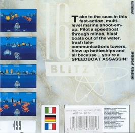 Box back cover for Speedboat Assassins on the Commodore Amiga.
