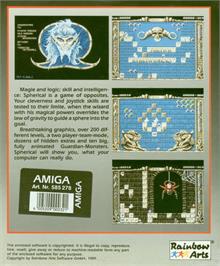 Box back cover for Spherical on the Commodore Amiga.